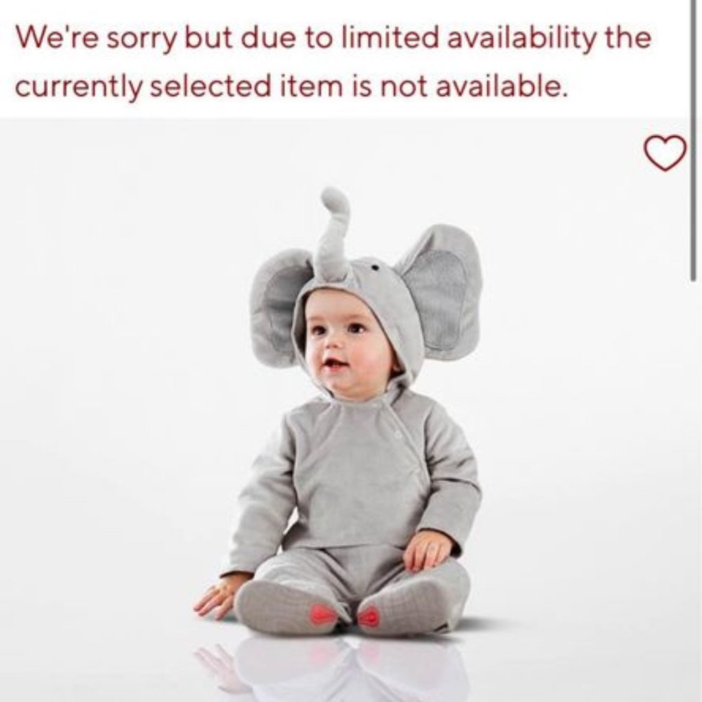 POTTERY BARN KIDS Baby Elephant Halloween Costume 0-6 months Boy Girl Unisex